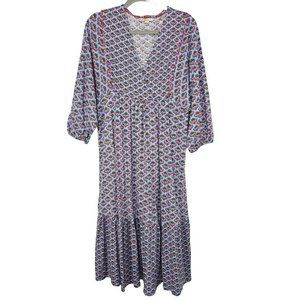 Boden Anita Jersey Midi Dress Dusty Blue Oriental Bud Size 8 Flowy Bohemian